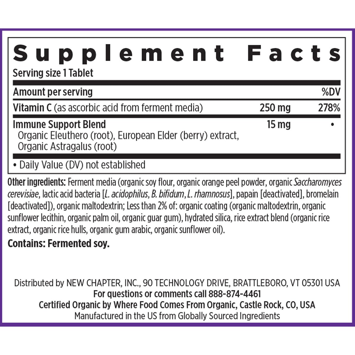 New Chapter Vitamine C Fermentée, ingrédients principaux