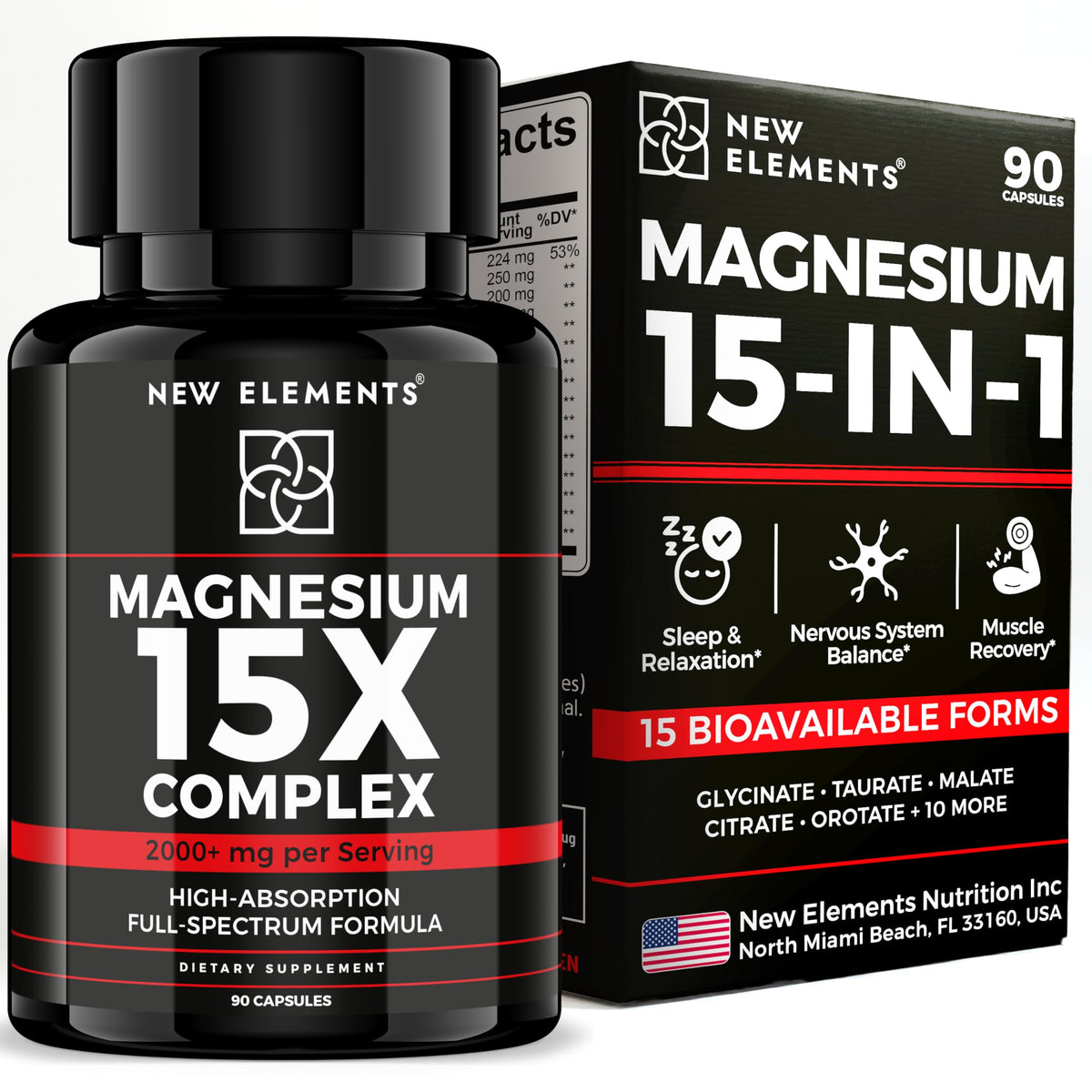 New Elements Complexe Magnésium 15 en 1 224 mg capsules avant