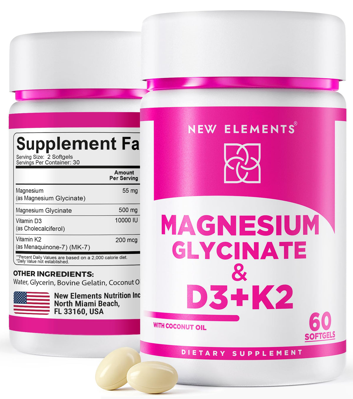 New Elements Magnésium Glycinate 500mg boîte avant