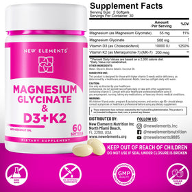 New Elements Magnésium Glycinate 500mg étiquette arrière