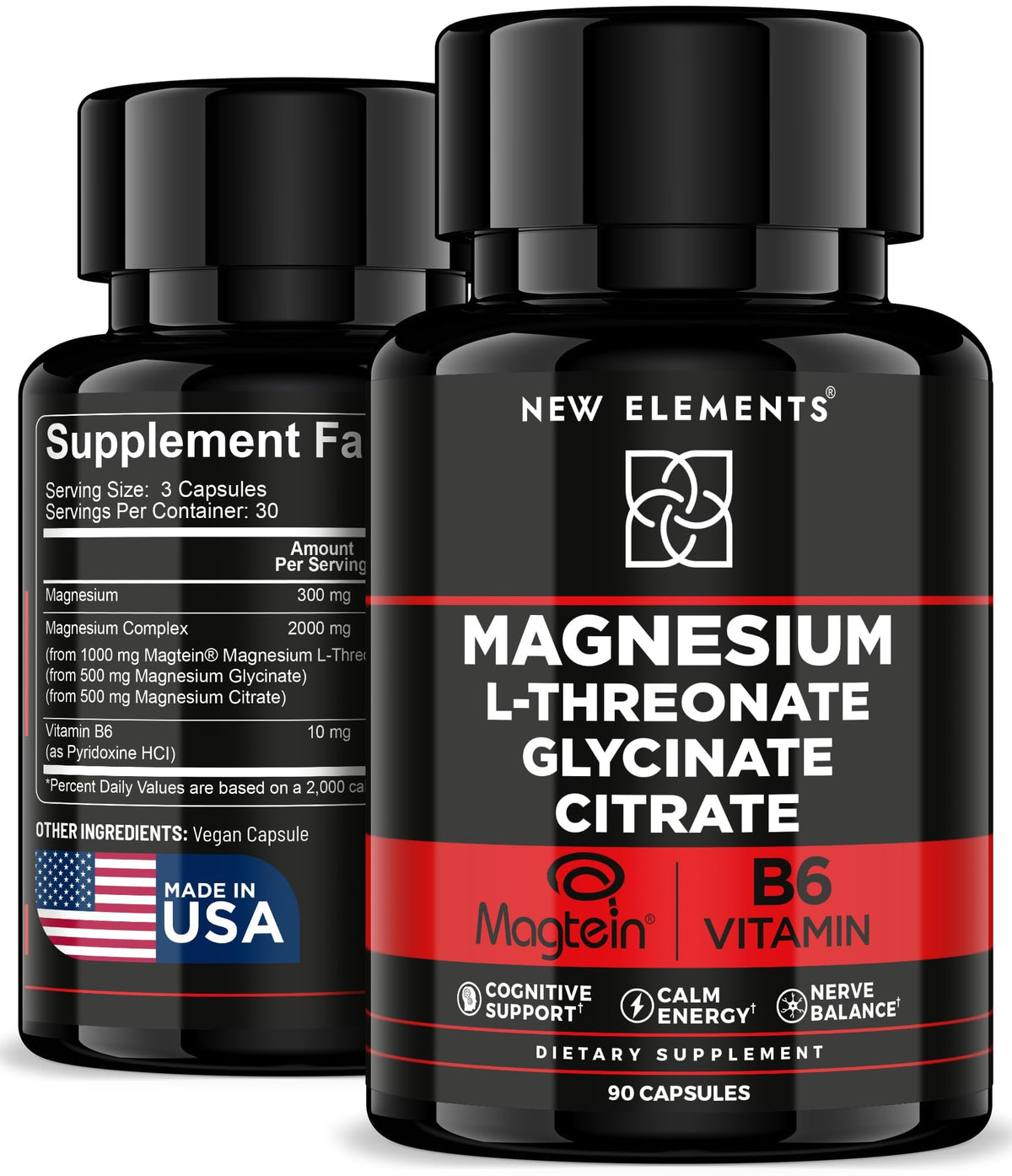 New Elements Magtein Magnésium L-Thréonate 2000mg flacon de 90 capsules