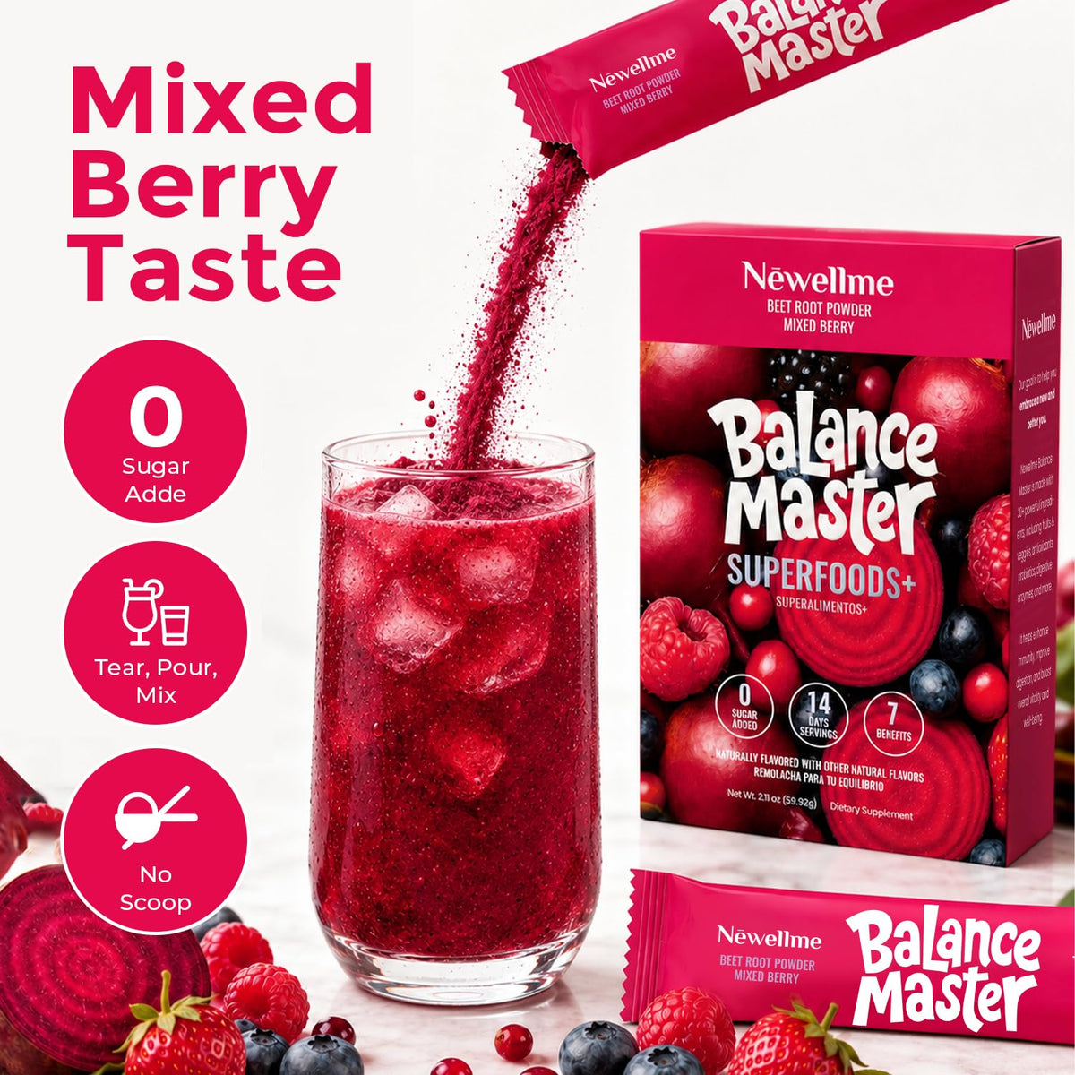 NEWELLME Balance Master Poudre Super Reds en sachets ouverts