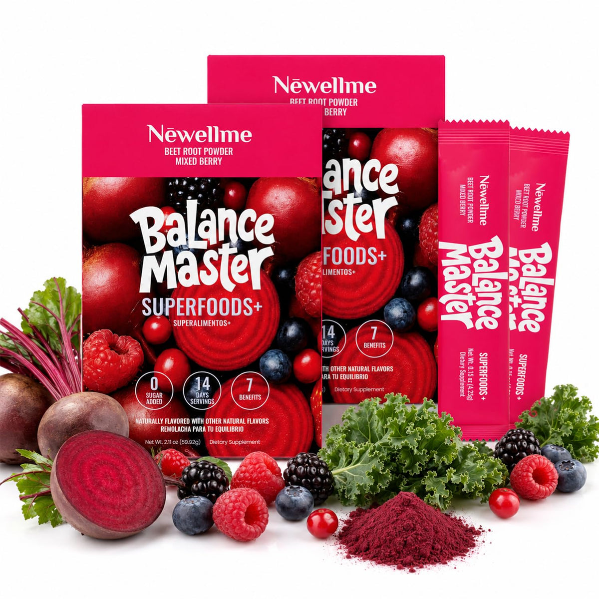 NEWELLME Balance Master Poudre Super Reds sachets en vue de face