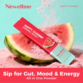 NEWELLME Happy Cleaner avec des fruits frais en arrière-plan