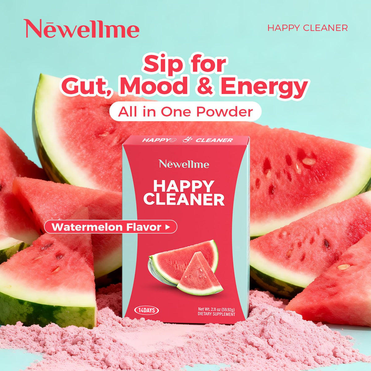 NEWELLME Happy Cleaner en poudre dans un verre d'eau