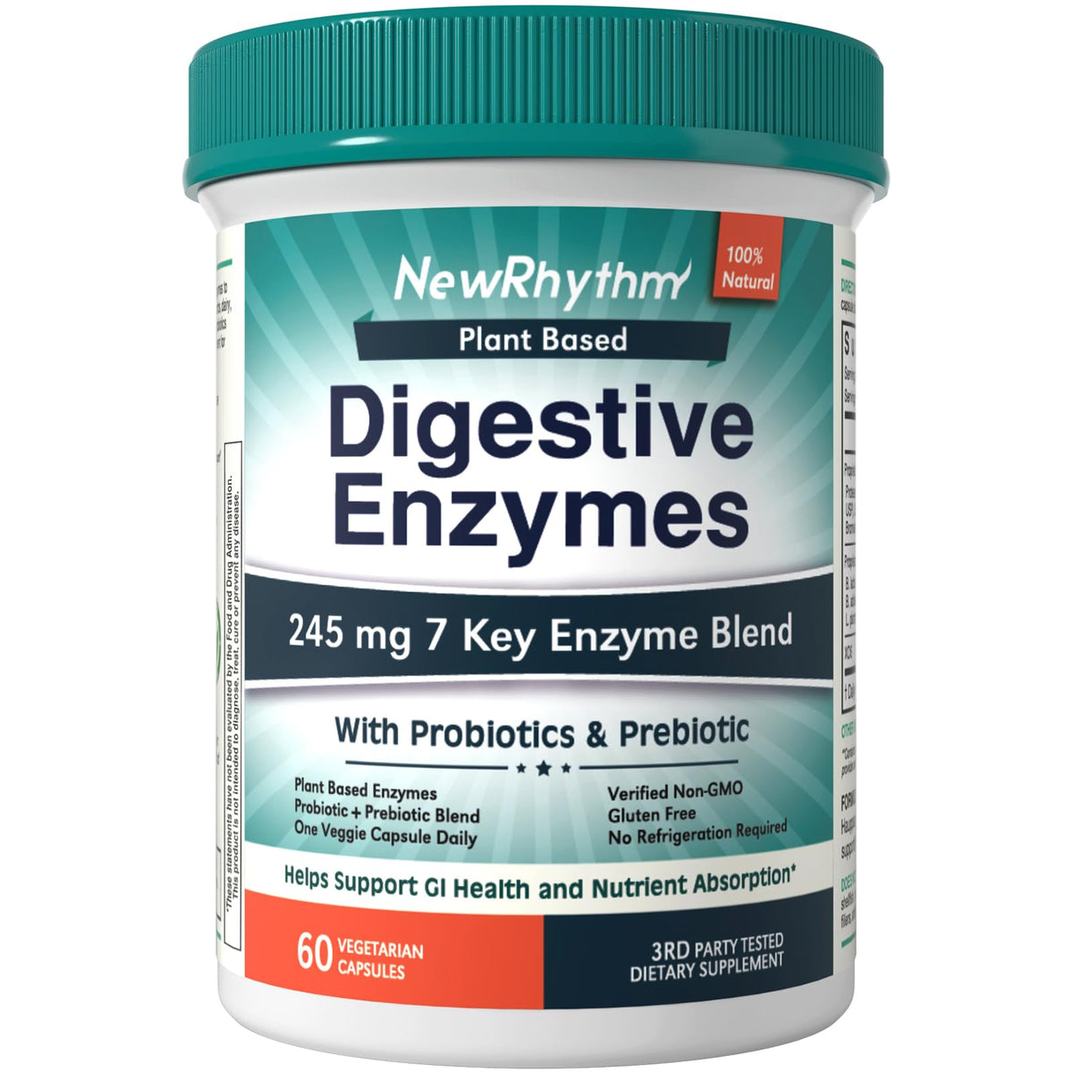 NewRhythm Enzymes 245 mg 60 Capsules Végétales vue de face