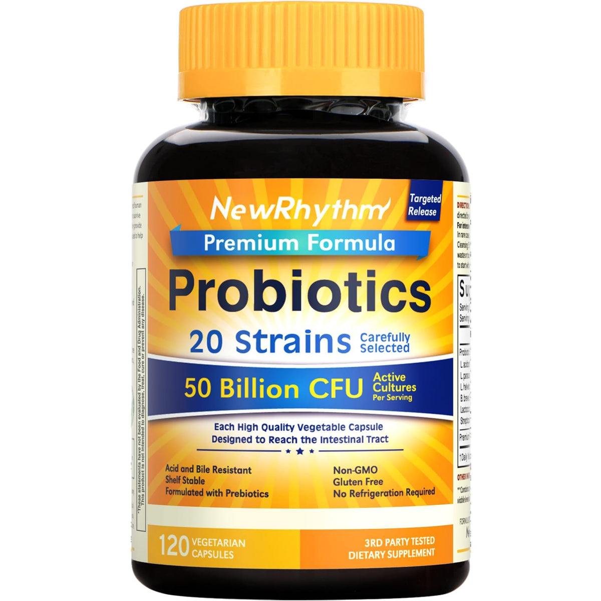 NewRhythm Probiotiques 50 Milliards CFU 120 Capsules Végétales vue de face