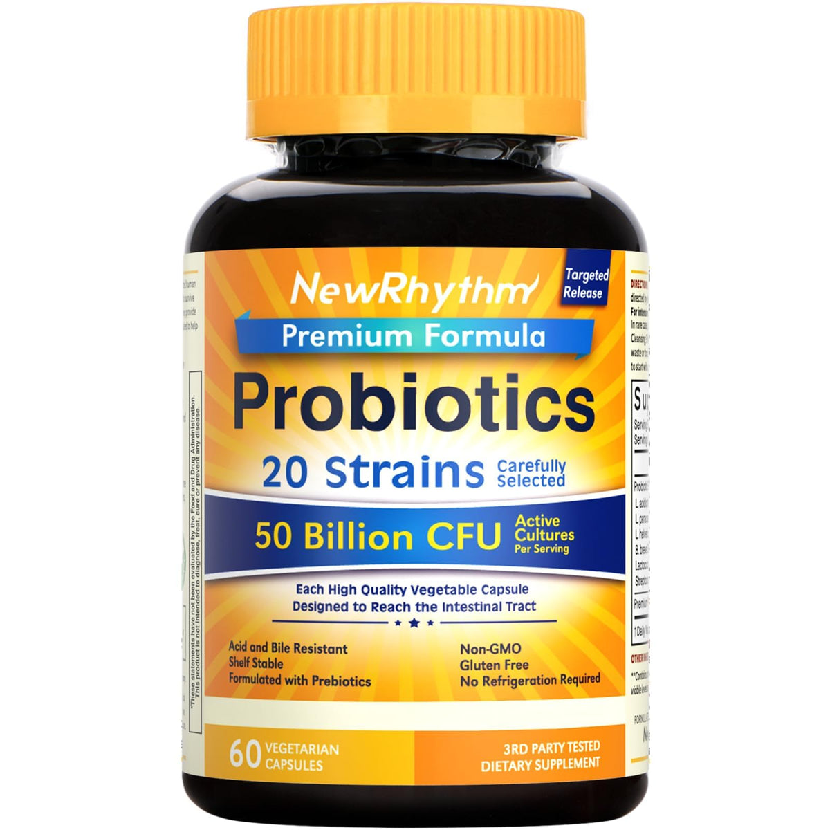NewRhythm Probiotiques 50 Milliards CFU 20 Souches Capsules Végétales avant