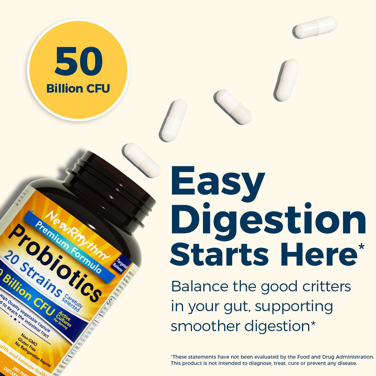 NewRhythm Probiotiques 90 capsules végétales sur fond blanc