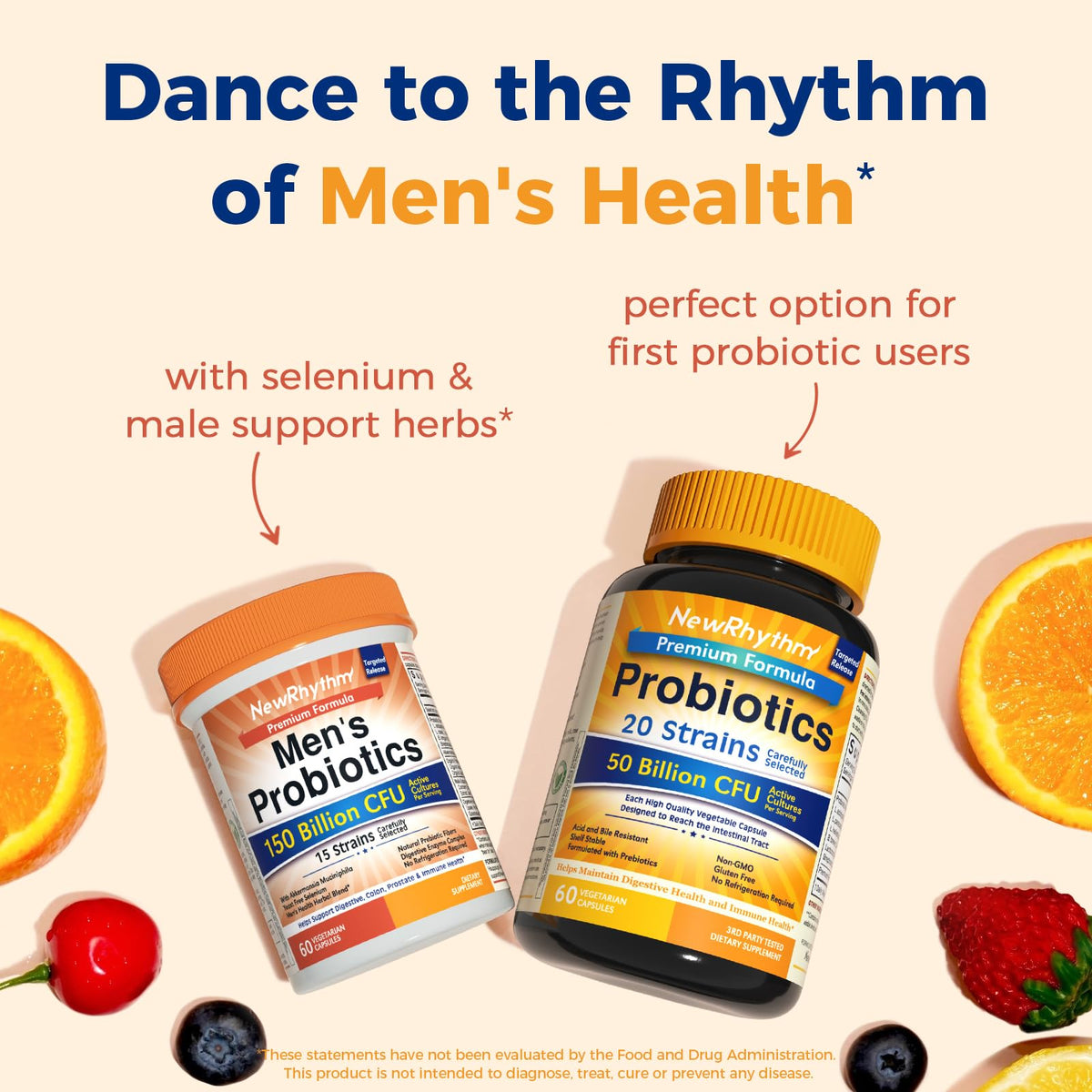 NewRhythm Probiotiques pour Hommes étiquette avec prébiotiques et enzymes
