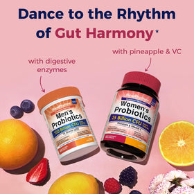 NewRhythm Probiotiques Vaginales sur un fond de fruits