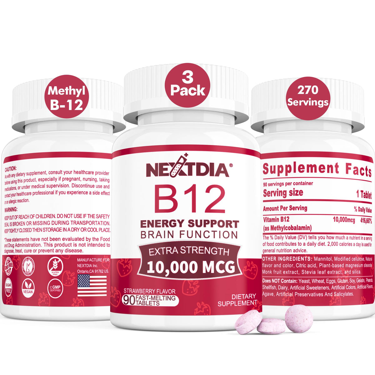 Nextdia B12 Methylcobalamine 10 000 mcg comprimés sous forme de boîte