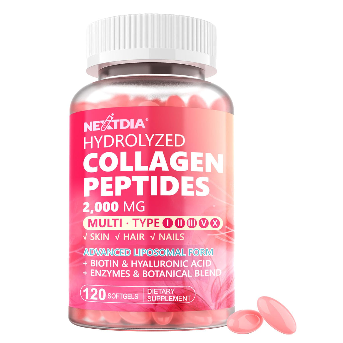 Nextdia capsules de collagène hydrolysé 2000mg vue de face