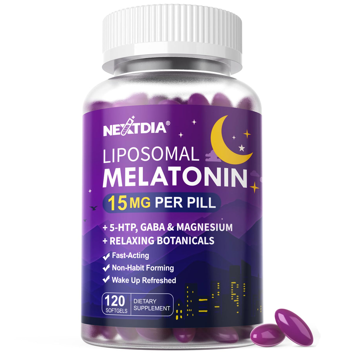 Nextdia Complément Alimentaire Mélatonine Liposomale 120 gélules, vue de face