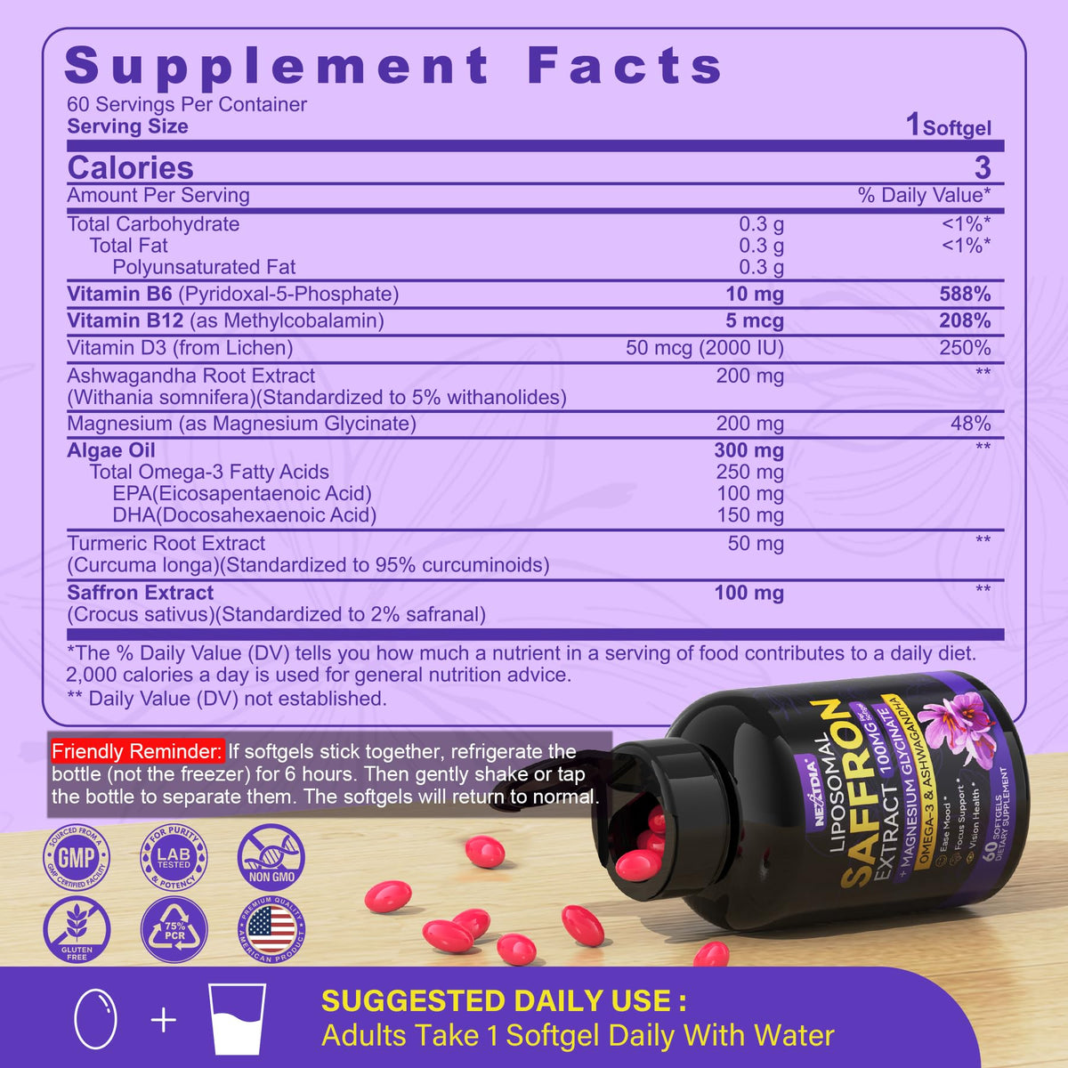 Nextdia Complément Saffron 100 mg gélule vue de côté