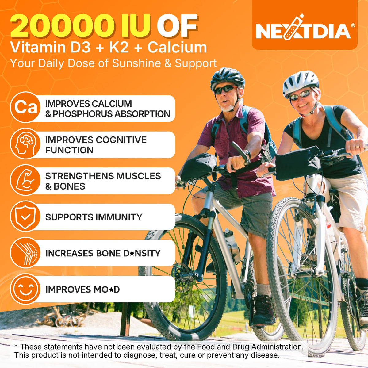Nextdia D3 20 000 UI gélules de vitamine D3 et K2, packaging