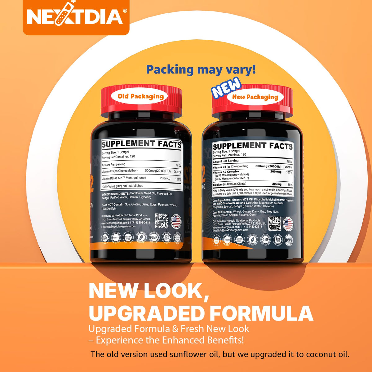 Nextdia D3 20 000 UI gélules de vitamine D3 et K2, vue de dos