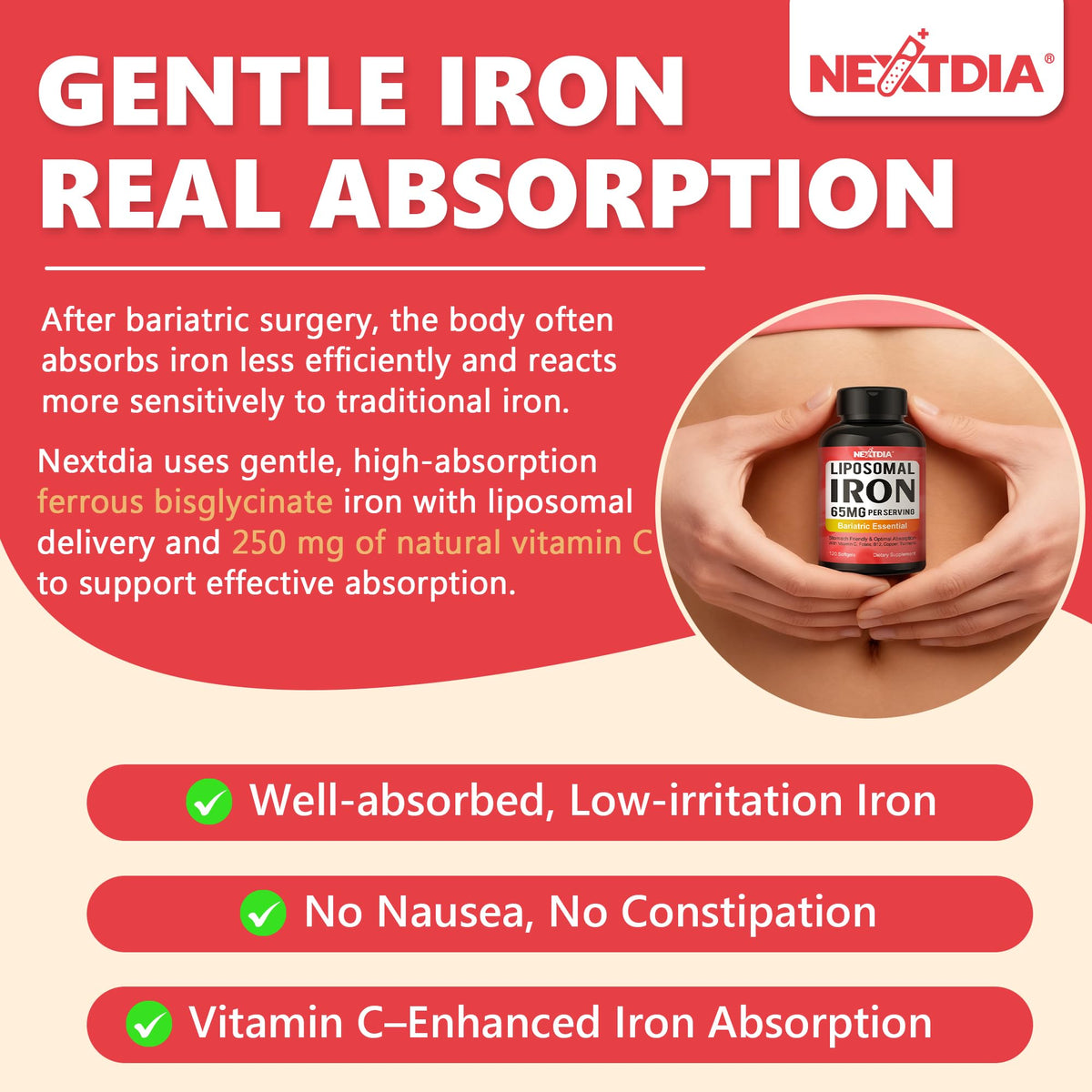 Nextdia Fer Bisglycinate 65mg gélules avec étiquette