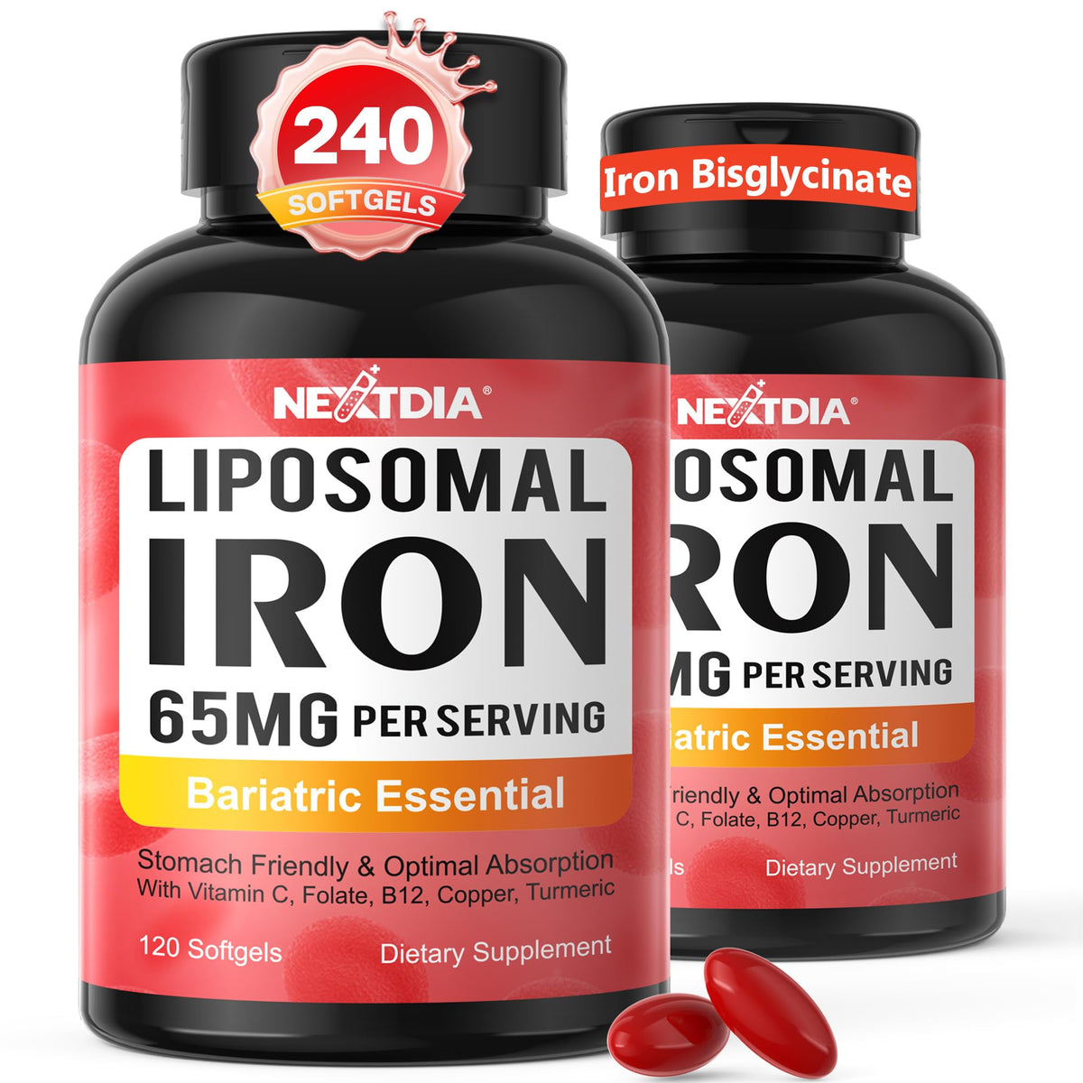Nextdia Fer Bisglycinate 65mg gélules vue de face