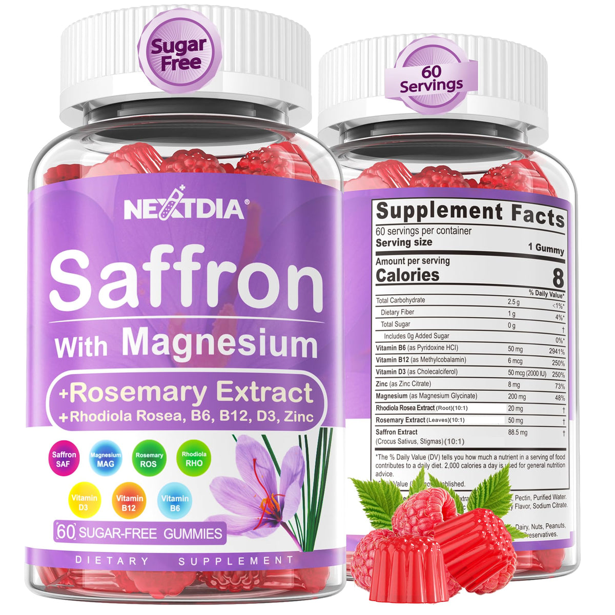 Nextdia Gélules de Safran avec Magnésium Glycinate 200g, emballage avant