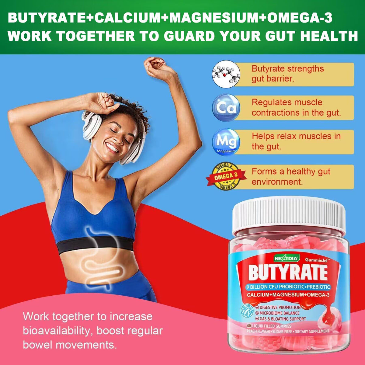 Nextdia Gummies Butyrate 500mg gummies sur une assiette
