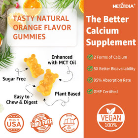 Nextdia Gummies Calcium 1200mg alongside fresh oranges