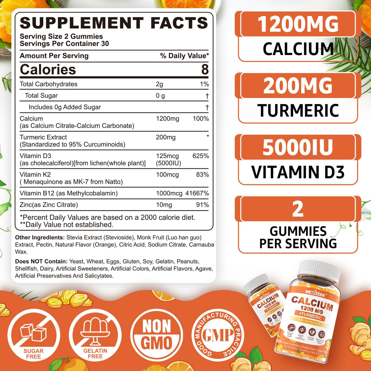 Nextdia Gummies Calcium 1200mg side view showing gummies