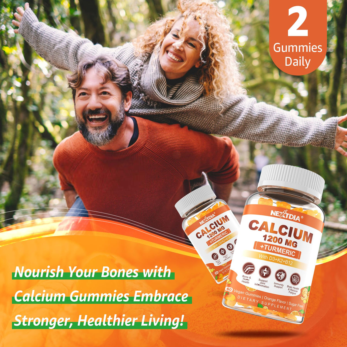 Nextdia Gummies Calcium 1200mg with a close-up on ingredients