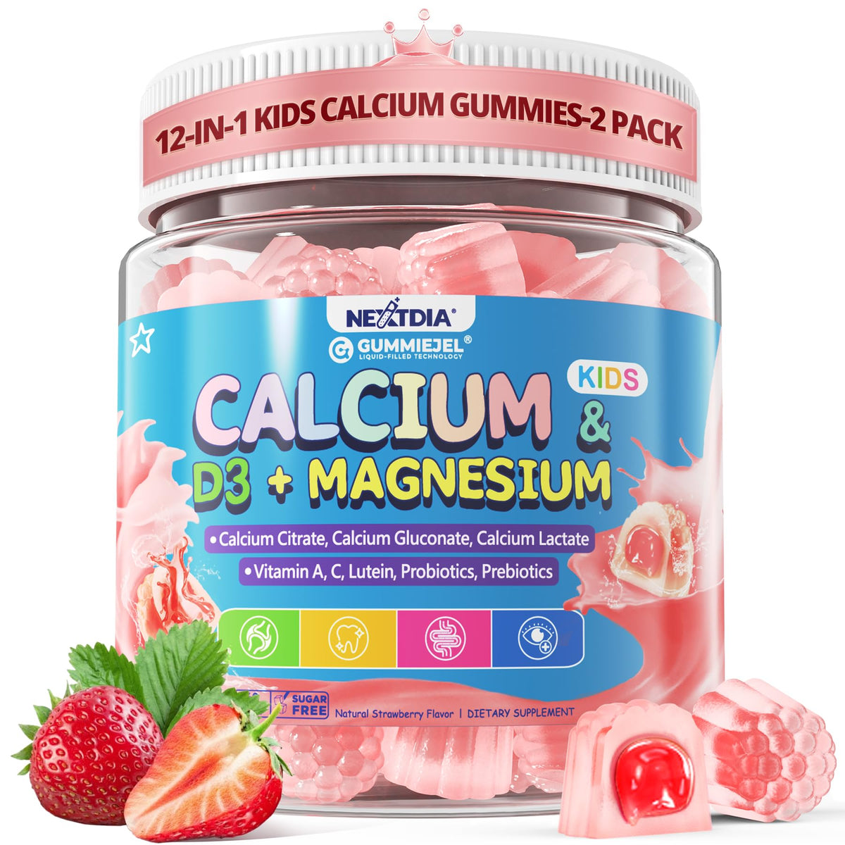 Nextdia Gummies Calcium 3-en-1 pour enfants, vue de face