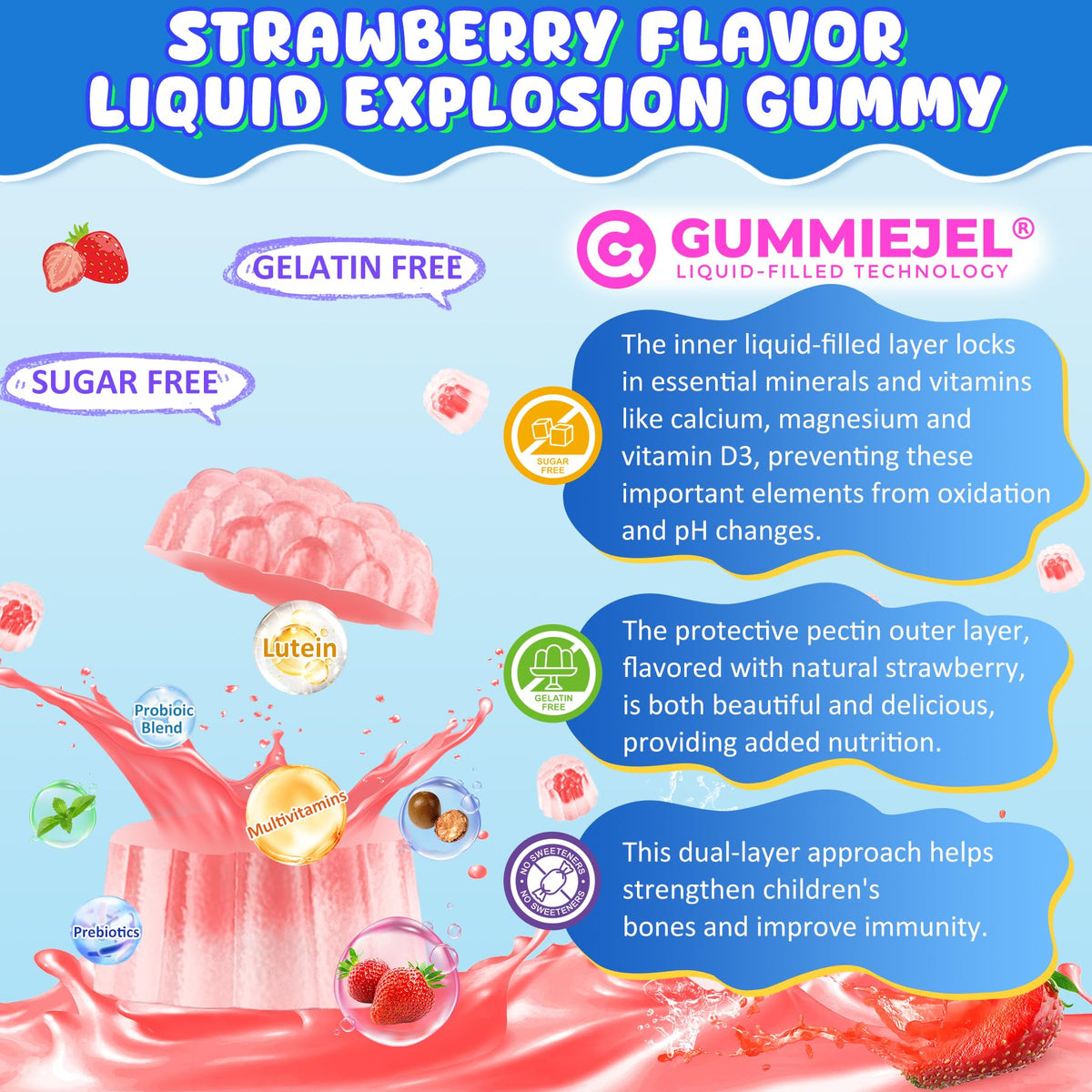 Nextdia Gummies Calcium 3-en-1, présentation sur une table
