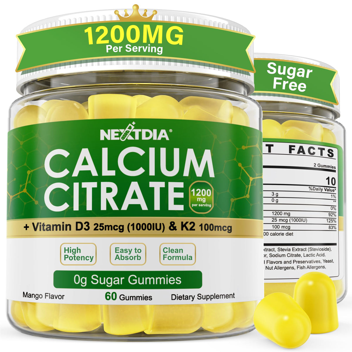 Nextdia Gummies Calcium Citrate 1200mg D3 K2 packaging front view