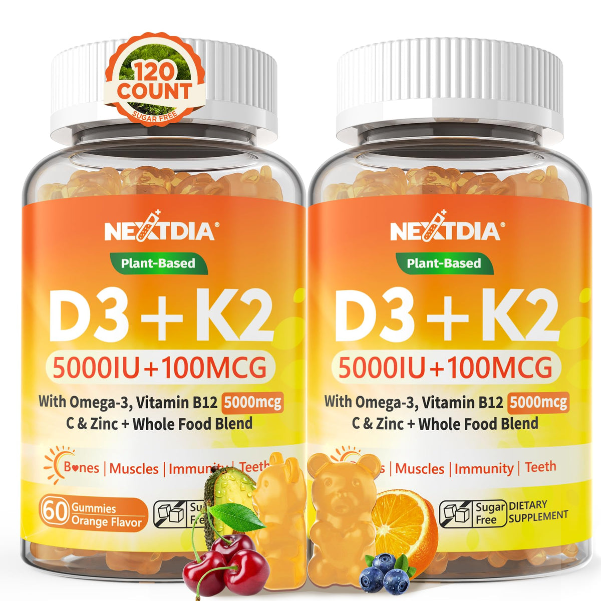 Nextdia gummies D3 K2 MK7 5000UI en boîte vue de face