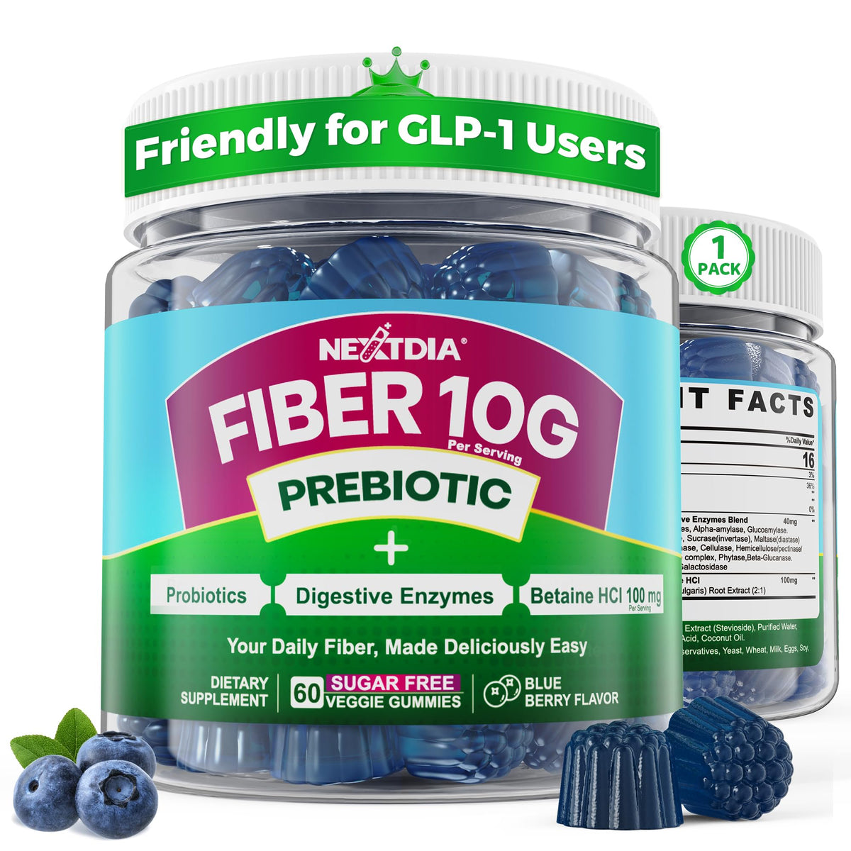 Nextdia Gummies de Fibres 10g Prébiotiques, vue avant du produit