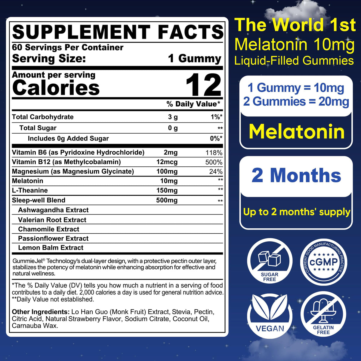 Nextdia Gummies de Mélatonine Sans Sucre 10mg vue arrière