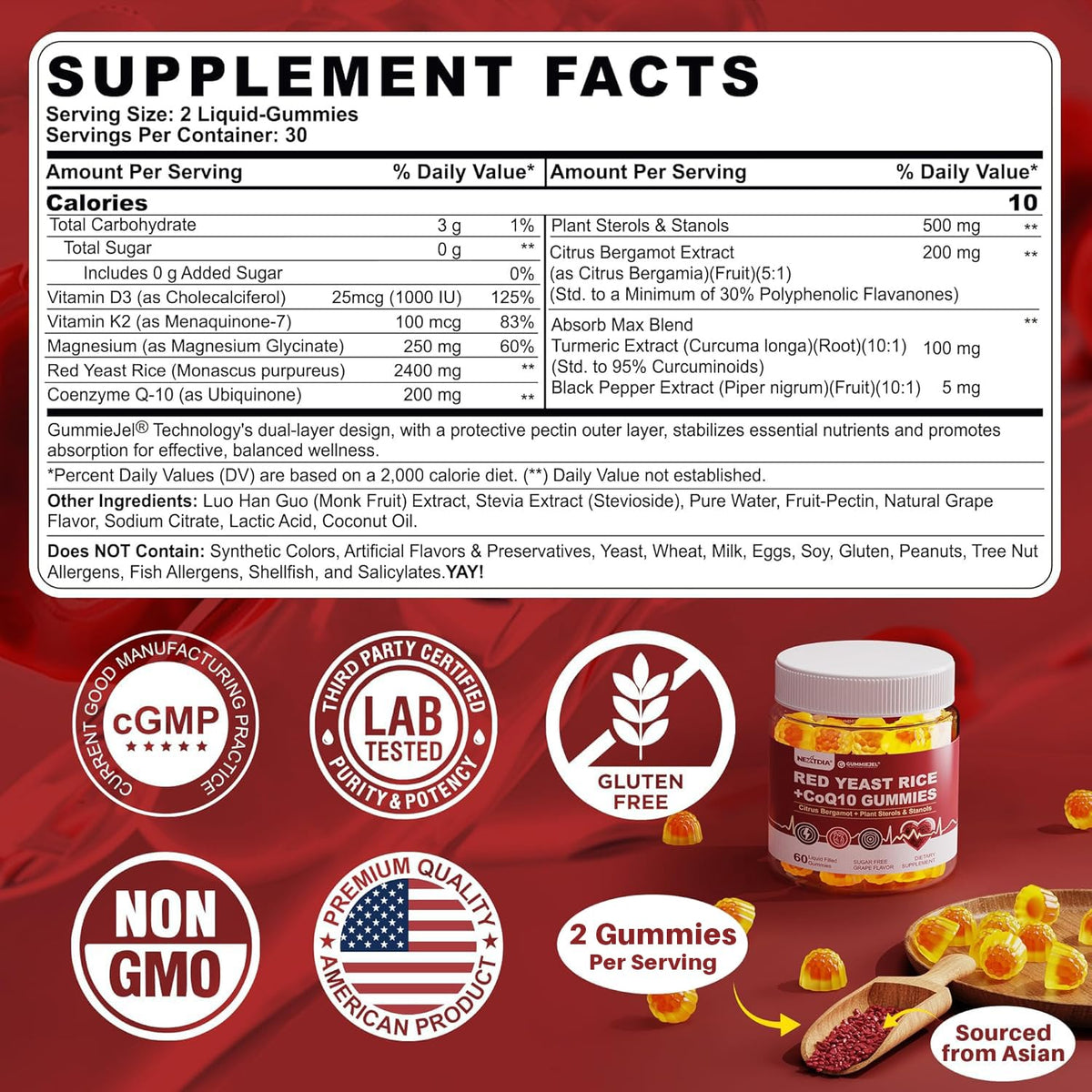 Nextdia Gummies de Riz Rouge avec CoQ10, arrière de l'emballage
