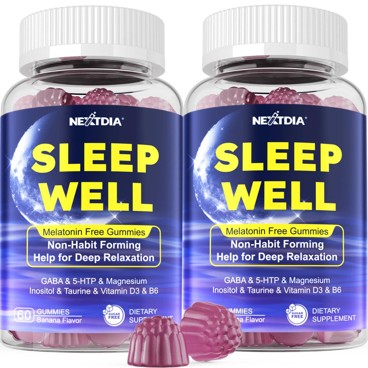 Nextdia Gummies de Sommeil Adultes 60 Gummies sans Mélatonine, vue de face