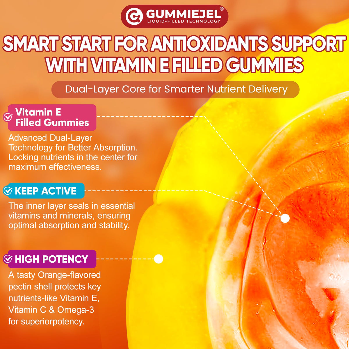 Nextdia Gummies de Vitamine E Liposomales 1000IU avec d'autres compléments