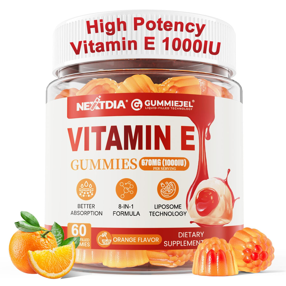 Nextdia Gummies de Vitamine E Liposomales 1000IU vue de face