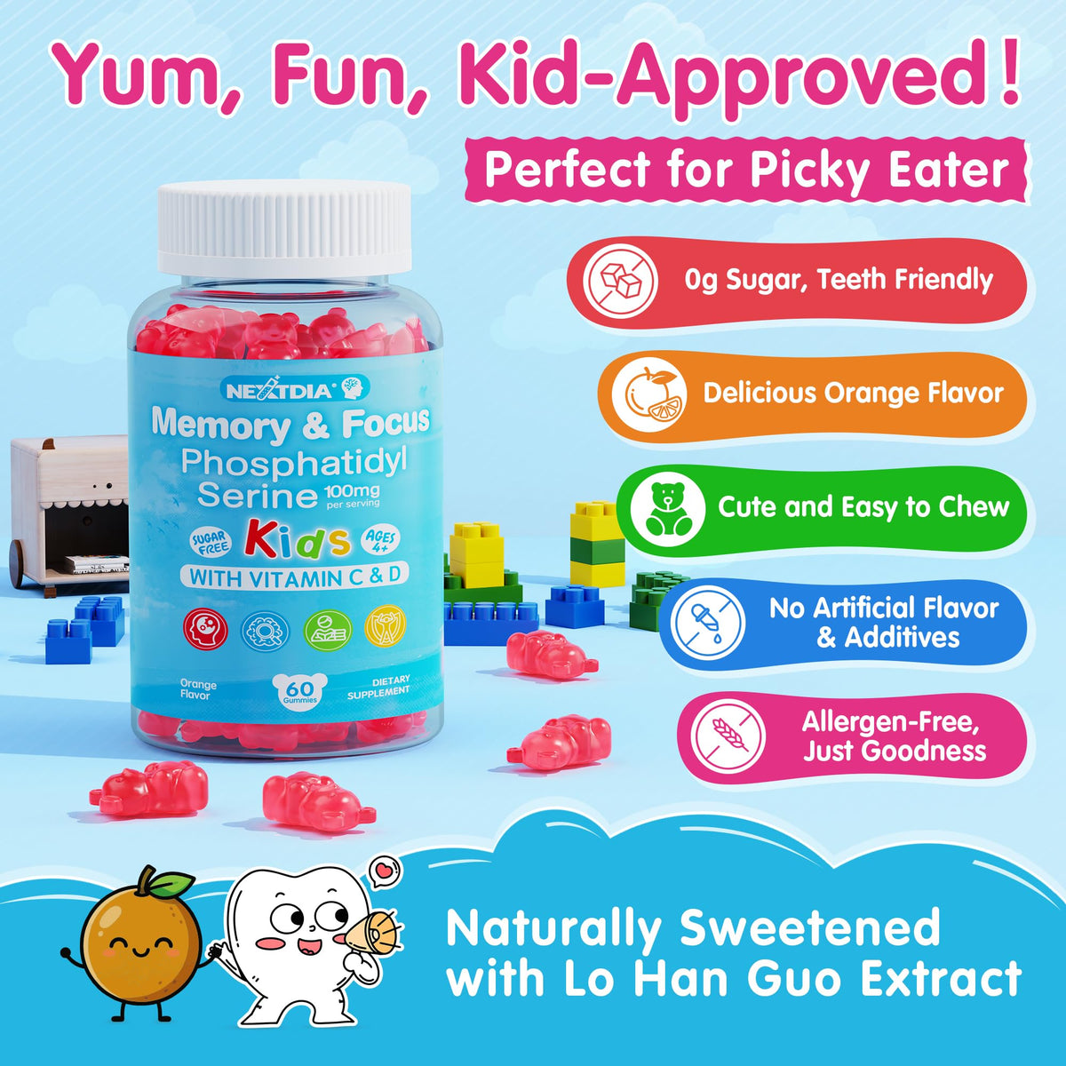 Nextdia gummies en gros plan, texture et couleur