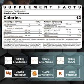 Nextdia Gummies L-Glutamine 1000mg vue de dos avec informations nutritionnelles