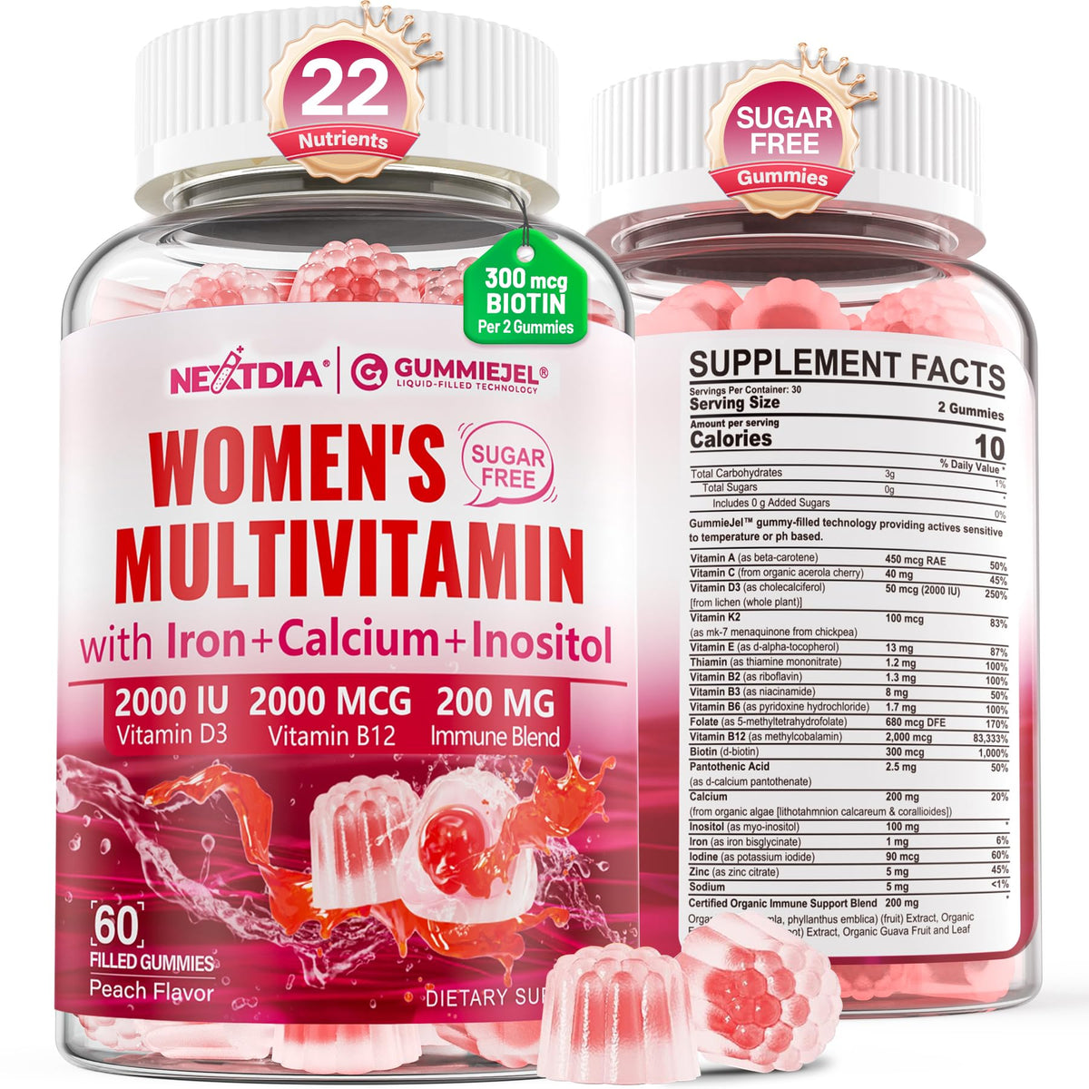Nextdia Gummies Multivitamines Methylées Femmes 240g vue de face