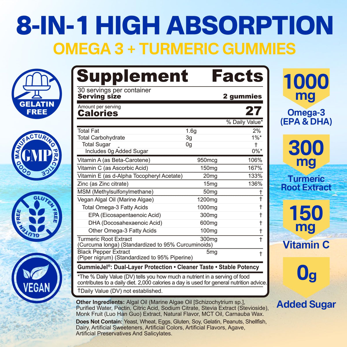 Nextdia Gummies Omega-3 1000mg avec Curcuma, vue arrière de l'emballage