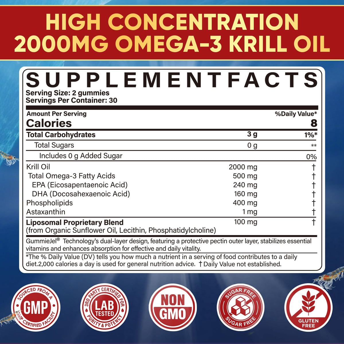 Nextdia Gummies Omega 3 Huile de Krill Liposomale 2000mg emballage