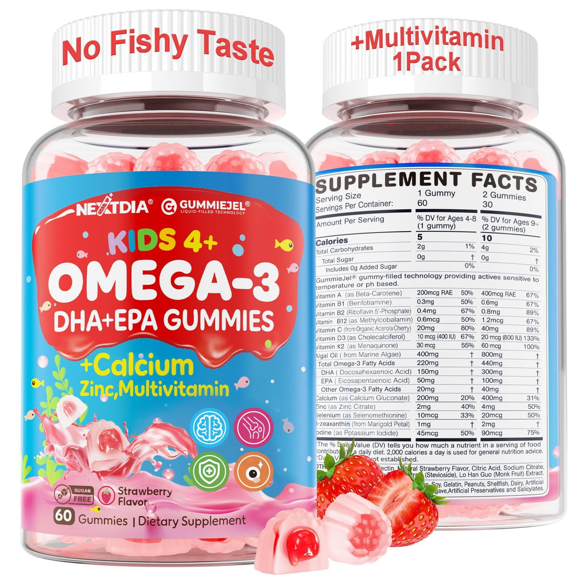 Nextdia Gummies Omega 3 pour enfants 230g, pot ouvert avec gummies visibles
