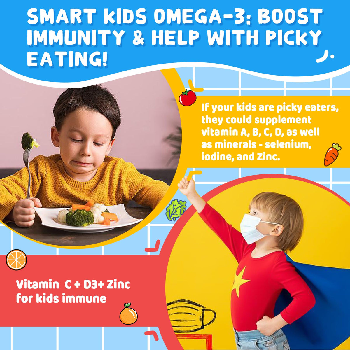 Nextdia Gummies Omega 3 pour enfants, gummies dans une main d'enfant