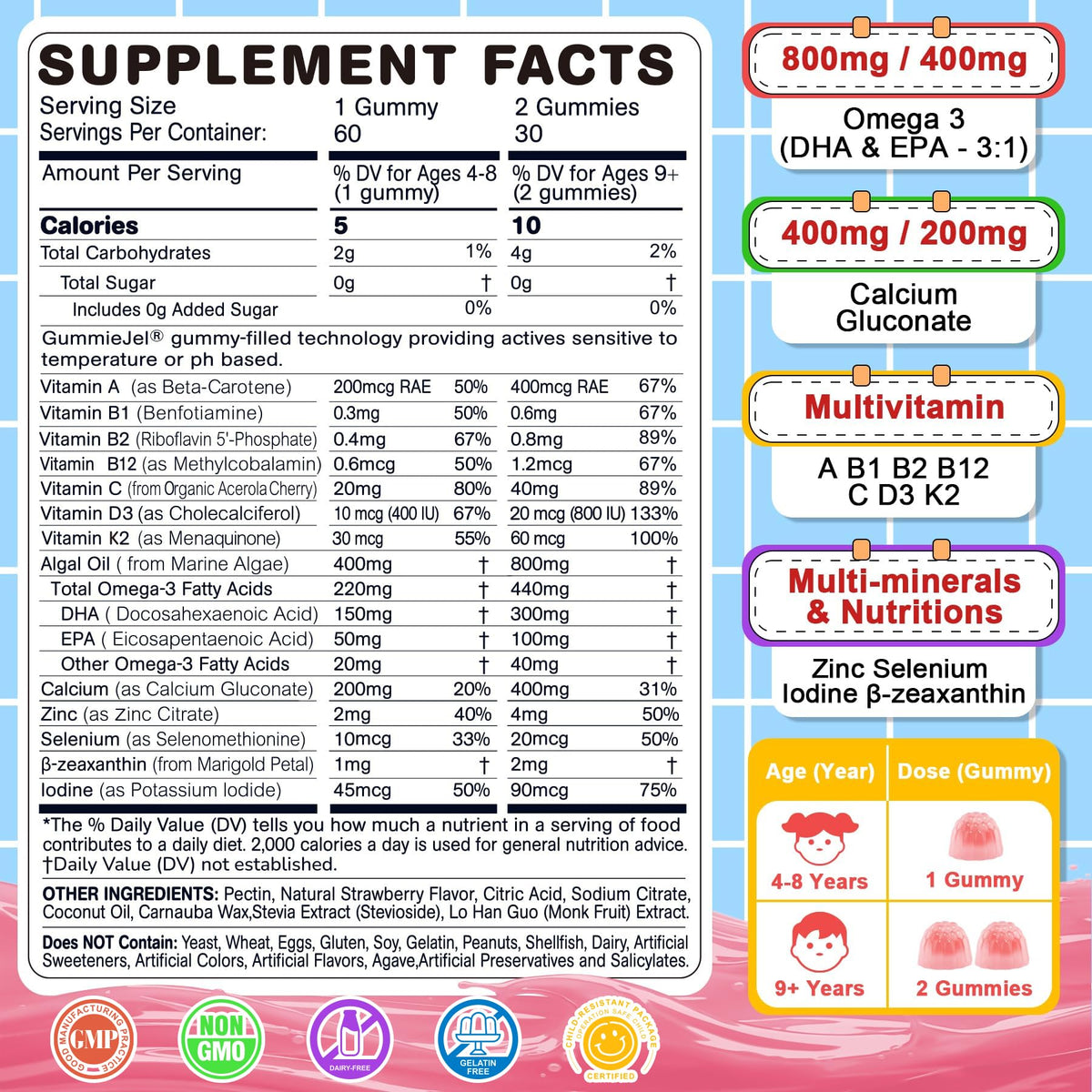 Nextdia Gummies Omega 3 pour enfants, gummies en forme de bonbons à la fraise