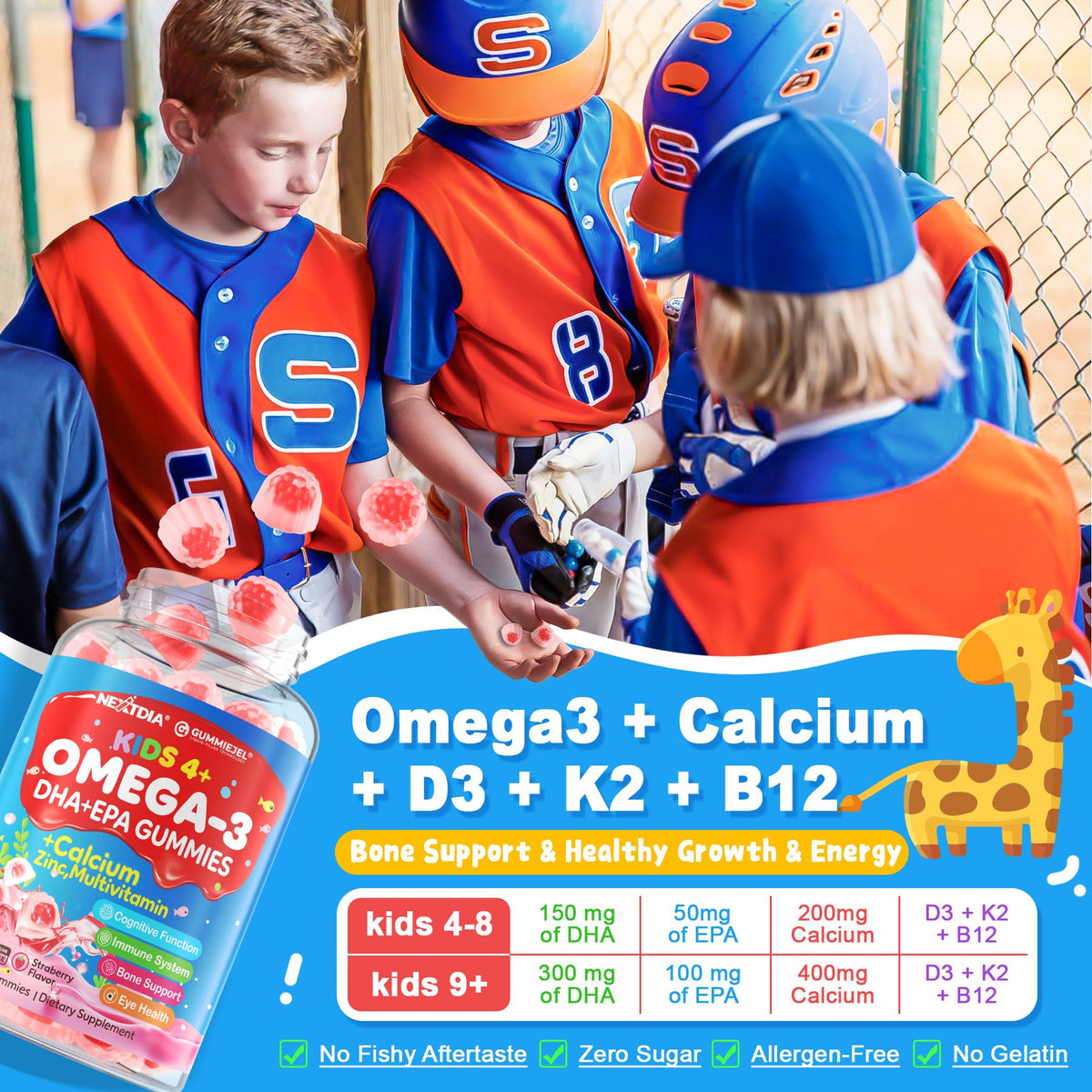 Nextdia Gummies Omega 3 pour enfants, pot fermé sur fond blanc