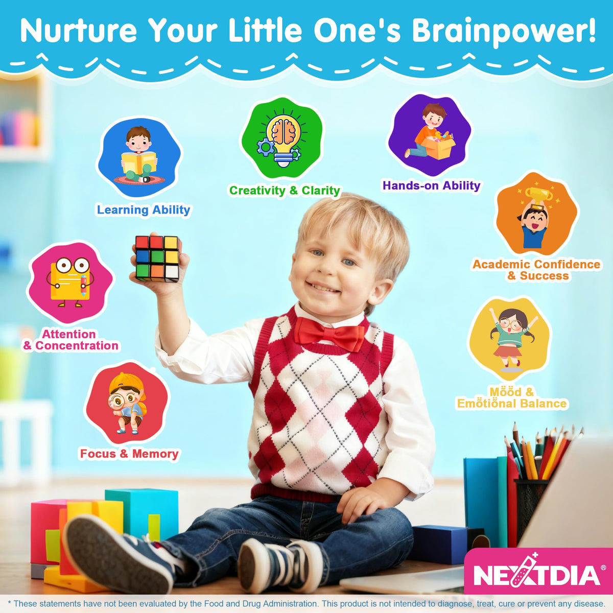 Nextdia gummies pour enfants, illustration des ingrédients