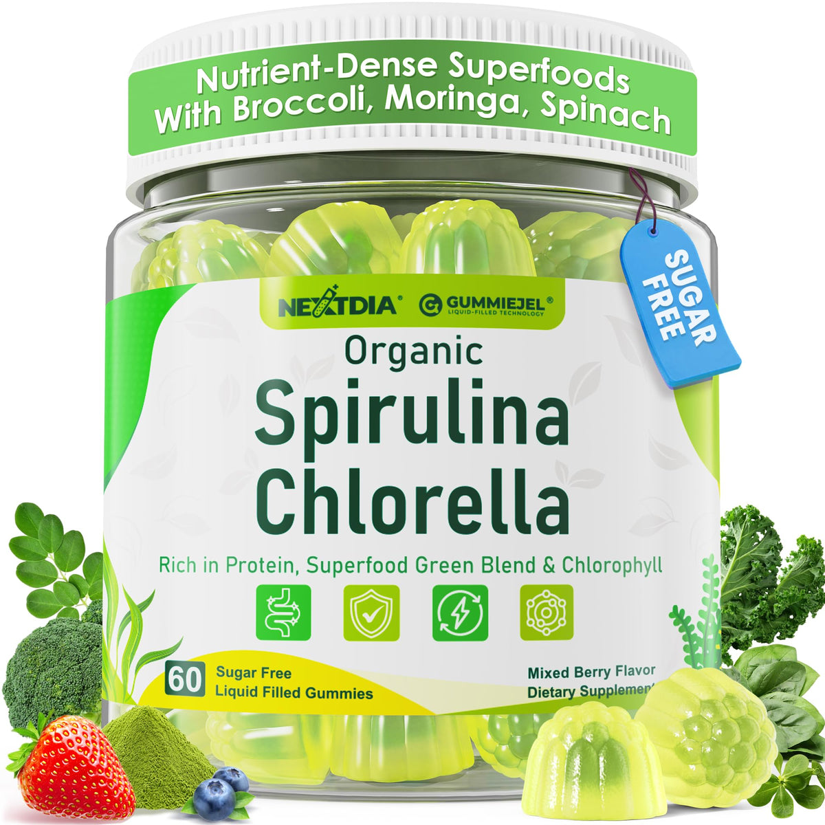 Nextdia Gummies Spiruline & Chlorelle 240g packaging front view