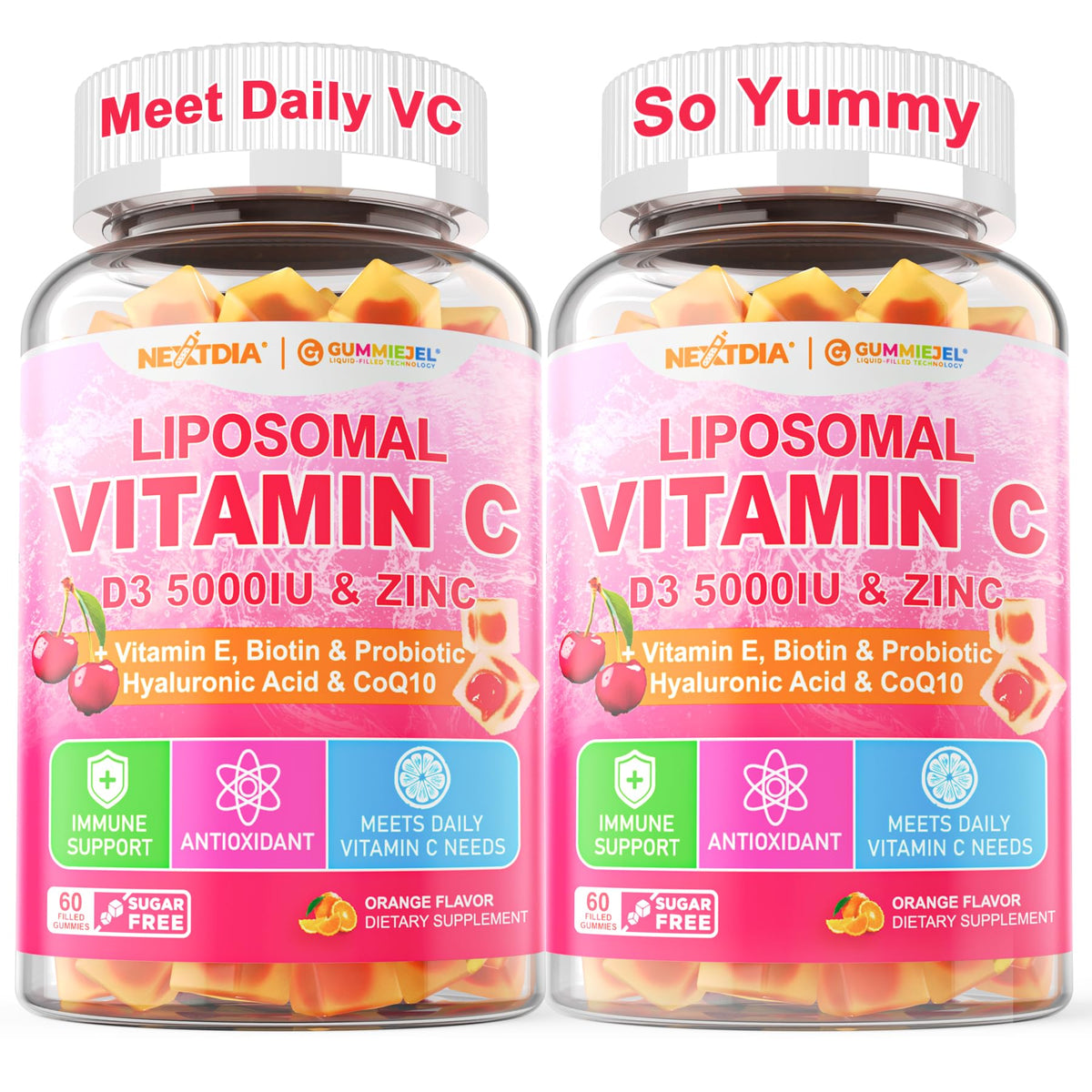 Nextdia Gummies Vitamine C 1000mg D3 5000IU Zinc vue de face